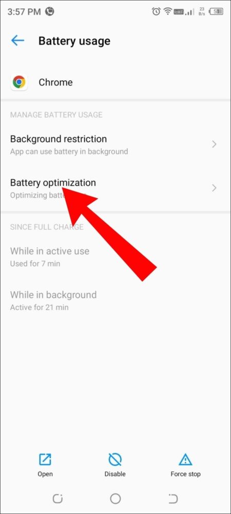 Disable Battery Optimization for Chrome